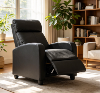 Black Single Recliner Chair with Padded Seat and Backrest, Suitable for Living Room or Home Cinema