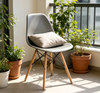 Moss Gray Plastic Chair with Wooden Legs, for Versatile Kitchen or Desk Use