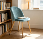 Aqua Velvet Upholstered Armless Dining Chair, Mid-Back with Wood Legs