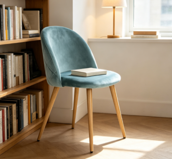 Aqua Velvet Upholstered Armless Dining Chair, Mid-Back with Wood Legs