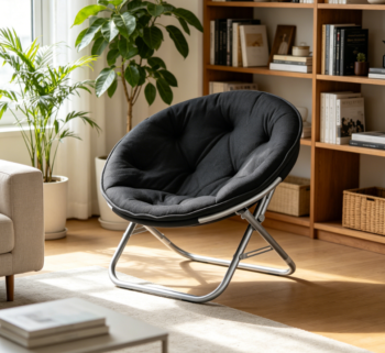 Black Soft Faux Fur Saucer Chair