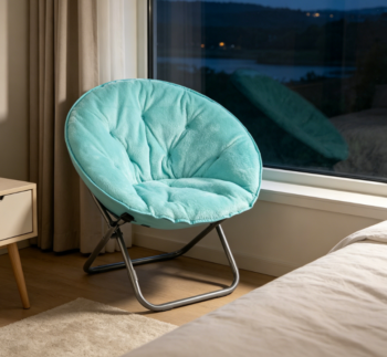 Aqua Soft Faux Fur Saucer Chair with Foldable Metal Frame